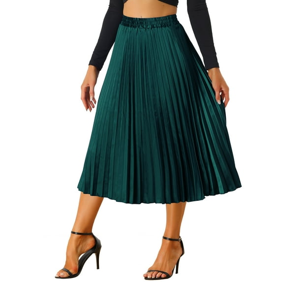 INSPIRE CHIC Women's Skirts Metallic Elastic Waist Midi Pleated Party Skirt XS Greens