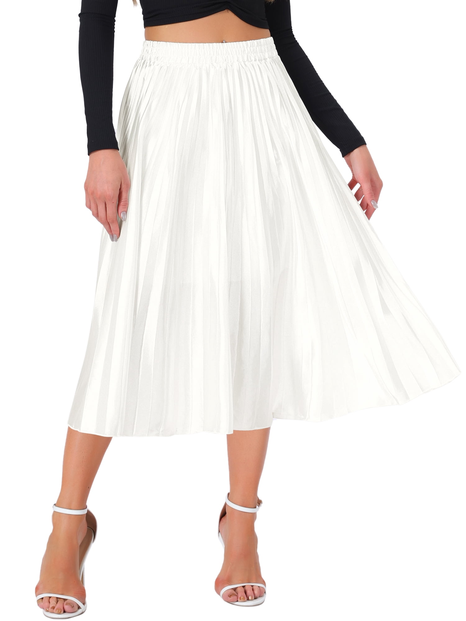 Chartou Women's One Size Metallic Pleated Maxi Skirt - Elastic Waist, Flowy Swing Style