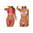 thumbnail image 1 of NOMADIC NOOK Women's Halter Tie Side Bikini Combination Sets, 2 Piece Drawstring Thong Triangle Bottoms Basic Swimsuits Bathing Suit Small Purple, Fluorescent Hot Pink, 1 of 4