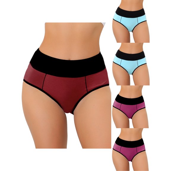 NOMADIC NOOK Women's High Waist Color-Block Brief 5 Packs