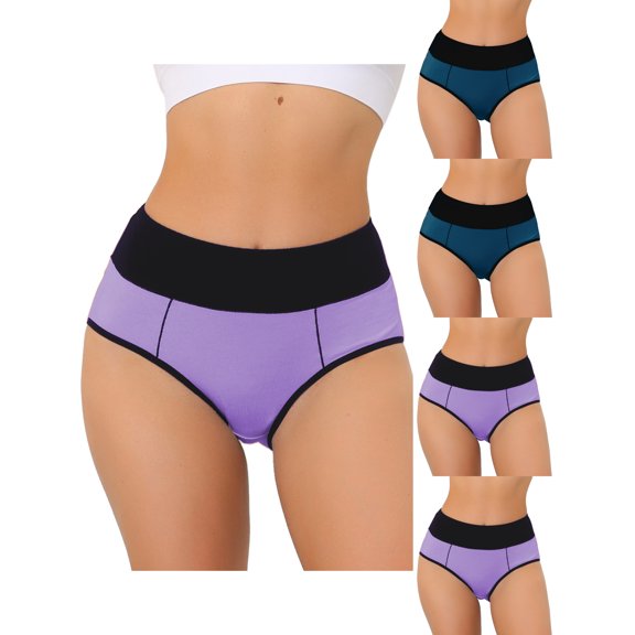 NOMADIC NOOK Women's High Waist Tummy Control Color-Block Brief 5 Packs