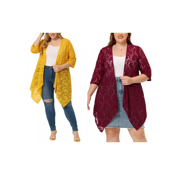 NOMADIC NOOK Women's Plus Draped Shawls Open Front Lace Crochet Cover-Ups Cardigans 2 PCS