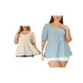 thumbnail image 1 of NOMADIC NOOK Women's Plus Size 2 Piece Babydoll Tops Sweetheart Neck Peplum Waist Puff Short Sleeve Casual Floral Blouses 4X White/Blue, 1 of 7