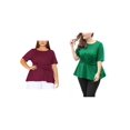 thumbnail image 1 of NOMADIC NOOK Women's Plus Size 2 Piece Twisted Knot Front Tops Crew Neck Short Sleeves Casual Peplum Blouse 1X Burgundy/Green, 1 of 5