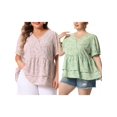 thumbnail image 1 of NOMADIC NOOK Women's Plus Size 2 Pieces Floral Blouse Flare Hem V Neck Short Sleeve Casual Layered Peplum Tops 2X Pink/Green, 1 of 6