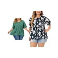 thumbnail image 1 of NOMADIC NOOK Women's Plus Size 2 Pieces Floral Tops Summer V Neck Ruffle Short Sleeve Casual Tiered Babydoll Blouses 4X Navy Blue/Green, 1 of 6
