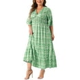 thumbnail image 1 of Agnes Orinda Women's Plus Size Boho Dresses V Neck Bell Half Sleeves Ruffled Hem A Line Maxi Dresses 2X Green, 1 of 6