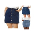 thumbnail image 1 of NOMADIC NOOK Women's Plus Size Button A Line Side Pocket Casual Mini Denim Skirt, 1 of 6
