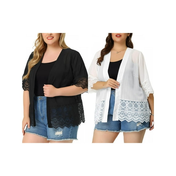 NOMADIC NOOK Women's Plus Size Cover Up Lace Panel Summer Holiday Boho Cardigans