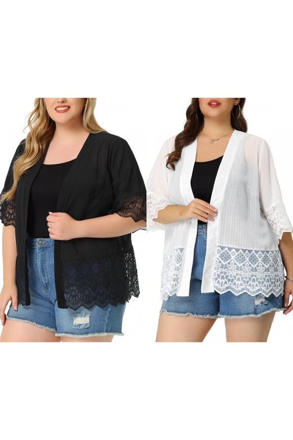 Women's Plus Size Cover Up Lace Panel Summer Holiday Boho Cardigans