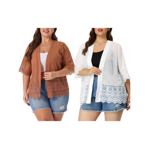 NOMADIC NOOK Women's Plus Size Cover Up Lace Panel Summer Holiday Boho Cardigans