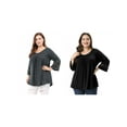 thumbnail image 1 of NOMADIC NOOK Women's Plus Size Crochet Panel Tops Long Sleeve Hollow Ruched Front Blouses, 1 of 8