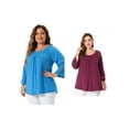 thumbnail image 1 of NOMADIC NOOK Women's Plus Size Crochet Panel Tops Long Sleeve Hollow Ruched Front Blouses, 1 of 7