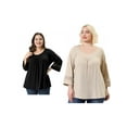 thumbnail image 1 of NOMADIC NOOK Women's Plus Size Crochet Panel Tops Long Sleeve Hollow Ruched Front Blouses, 1 of 7