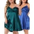 thumbnail image 1 of NOMADIC NOOK Women's Plus Size Erotogenic V Neck Ruffle Trim Satin Packs Sleepshirt, 1 of 4