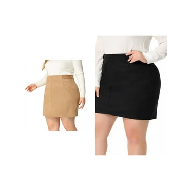 NOMADIC NOOK Women's Plus Size Faux Suede Side Buttons Bodycon Formal Mini Skirt