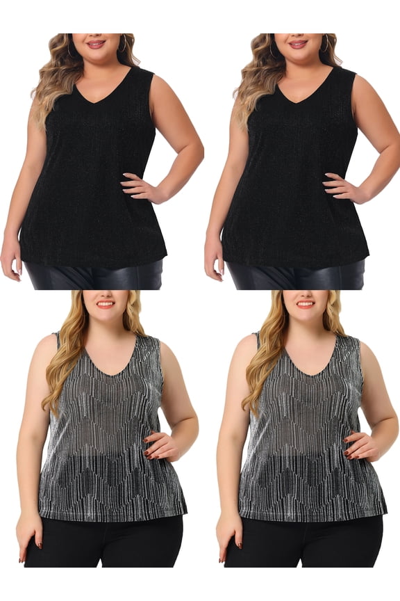 Women's Plus Size Halloween Packs Sleeveless Glitter Sequin Party Tank Top