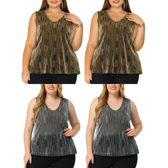 NOMADIC NOOK Women's Plus Size Halloween Packs Sleeveless Glitter Sequin Party Tank Top