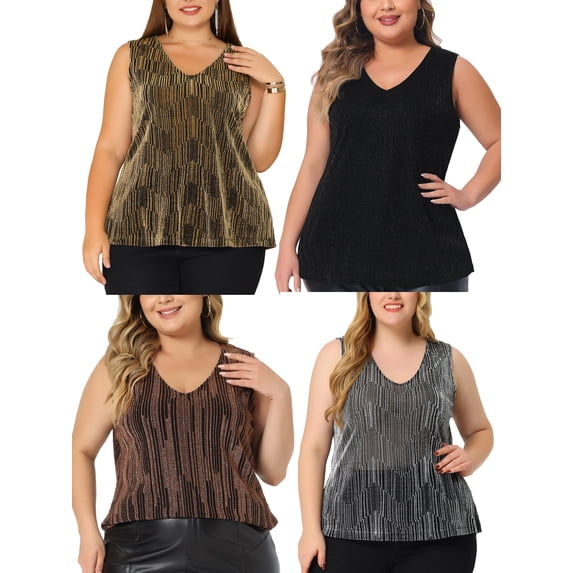 NOMADIC NOOK Women's Plus Size Halloween Packs Sleeveless Glitter Sequin Party Tank Top