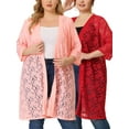 thumbnail image 1 of NOMADIC NOOK Women's Plus Size Hollow Out Fall Open Front Lace Midi Packs Cardigan, 1 of 6