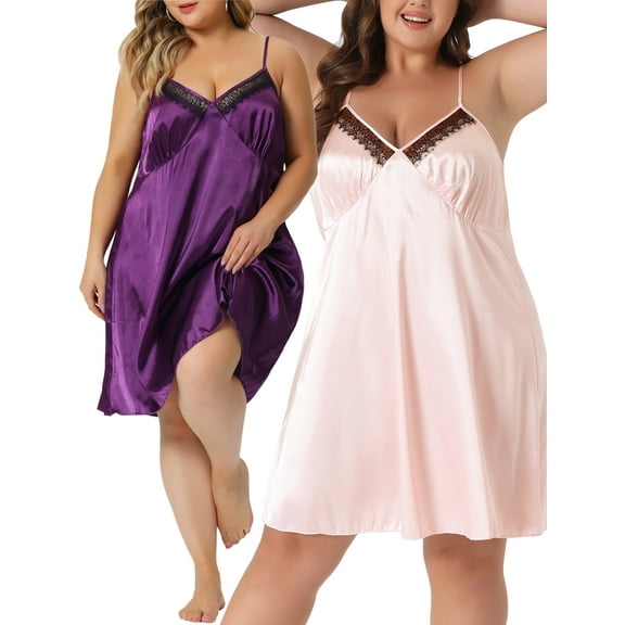 NOMADIC NOOK Women's Plus Size Nightgown Camisole V-Neck Lace Packs Sleepwear