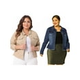 thumbnail image 1 of NOMADIC NOOK Women's Plus Size Outfits Classic Washed Front Frayed Denim Jacket 2 PCS, 1 of 7