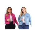 thumbnail image 1 of NOMADIC NOOK Women's Plus Size Outfits Classic Washed Front Frayed Denim Jacket 2 PCS, 1 of 7