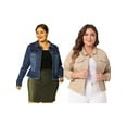 thumbnail image 1 of NOMADIC NOOK Women's Plus Size Outfits Classic Washed Front Frayed Denim Jacket 2 PCS, 1 of 7