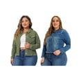 thumbnail image 1 of NOMADIC NOOK Women's Plus Size Outfits Classic Washed Front Frayed Denim Jacket 2 PCS, 1 of 6