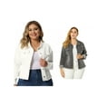 thumbnail image 1 of NOMADIC NOOK Women's Plus Size Outfits Classic Washed Front Frayed Denim Jacket 2 PCS, 1 of 8