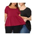 thumbnail image 1 of NOMADIC NOOK Women's Plus Size Peplum Square Neck Rib Solid Babydoll Packs Blouse, 1 of 5