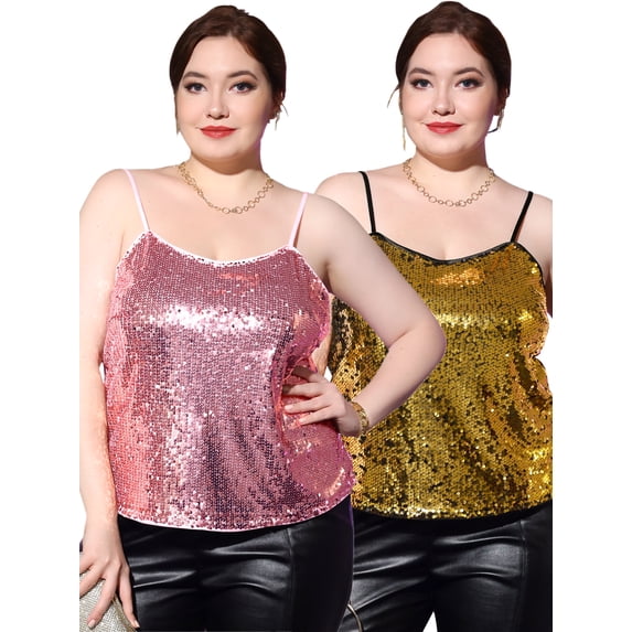NOMADIC NOOK Women's Plus Size Sequined Shining Packs Club Party Sparkle Camisole