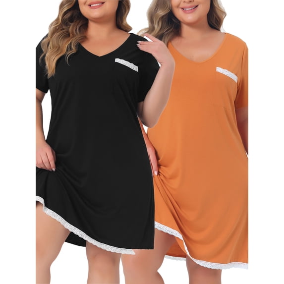 NOMADIC NOOK Women's Plus Size Sleepwear Soft Sleepshirt Short Sleeve Lace Pajama Packs Nightshirt