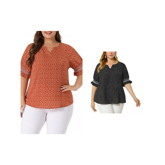 NOMADIC NOOK Women's Plus Size Summer Pin Dots Ruffle Short Sleeve V Neck Blouses