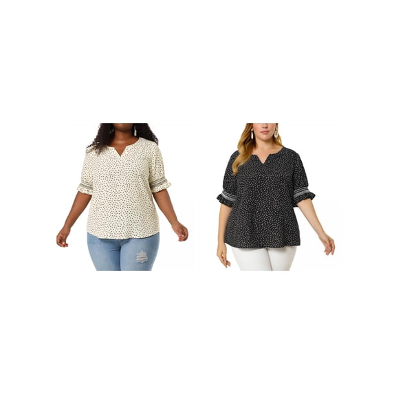 NOMADIC NOOK Women's Plus Size Summer Pin Dots Ruffle Short Sleeve V Neck Blouses
