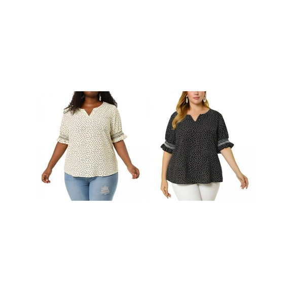 NOMADIC NOOK Women's Plus Size Summer Pin Dots Ruffle Short Sleeve V Neck Blouses