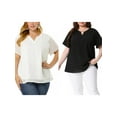 thumbnail image 1 of NOMADIC NOOK Women's Plus Size Summer Pin Dots Short Sleeve Notched Neck Blouses 4X Black/White, 1 of 6