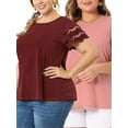 thumbnail image 1 of NOMADIC NOOK Women's Plus Size Tops Short Sleeve Lace Panel Elegant Work Packs Blouses, 1 of 5