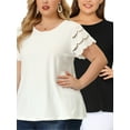 thumbnail image 1 of NOMADIC NOOK Women's Plus Size Tops Short Sleeve Lace Panel Elegant Work Packs Blouses, 1 of 6