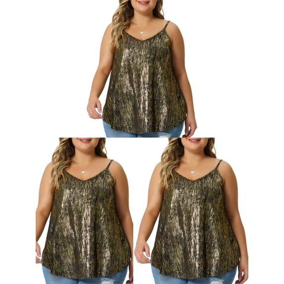 NOMADIC NOOK Women's Plus Size V Neck Bronzing Packs Glitter Sleeveless Casual Camisole