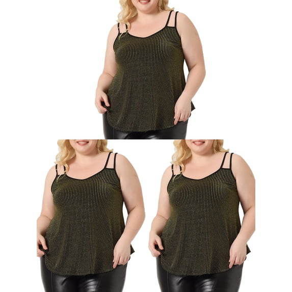 NOMADIC NOOK Women's Plus Size V Neck Sparkle Silvery Packs Spaghetti Strap Cami Tank Tops