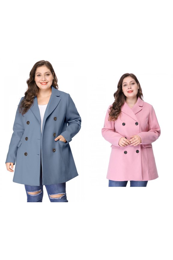 Women's Plus Size Winter Notched Lapel Double Breasted Overcoat 2 PCS
