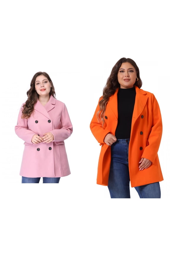 Women's Plus Size Winter Notched Lapel Double Breasted Overcoat 2 PCS