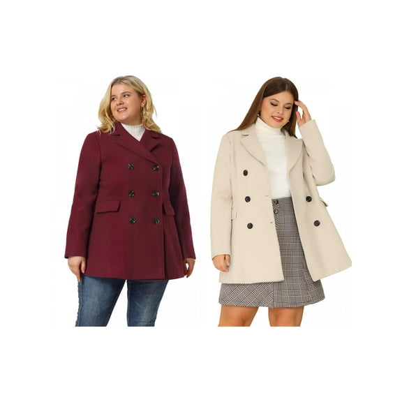 NOMADIC NOOK Women's Plus Size Winter Notched Lapel Double Breasted Overcoat