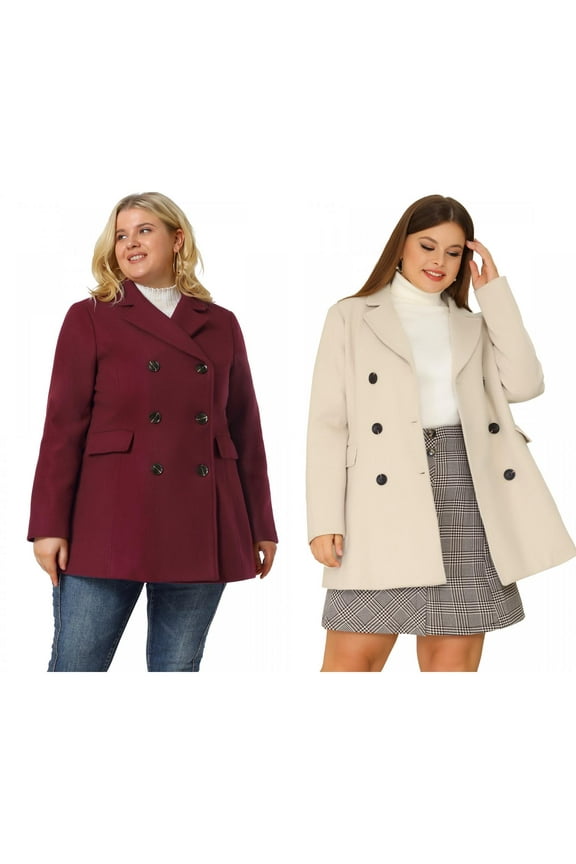 Women's Plus Size Winter Notched Lapel Double Breasted Overcoat