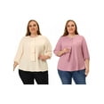 thumbnail image 1 of NOMADIC NOOK Women's Plus Size Work Formal 3/4 Sleeve Solid Chiffon Blouse 1X Beige/Pink Purple, 1 of 7