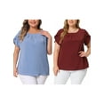 thumbnail image 1 of NOMADIC NOOK Women's Plus Size Work Pleated Short Sleeve Round Neck Tulip Sleeves Blouses, 1 of 7