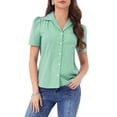 thumbnail image 1 of INSPIRE CHIC Women's Summer vintage Puff Sleeves Vintage Gingham Blouse XL Light Green, 1 of 6