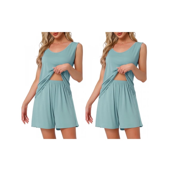 NOMADIC NOOK Womens 2 Pack Cotton Lounge Set Sleeveless Tank & Shorts Pajama Soft Sleepwear Small 2 Packs Blue