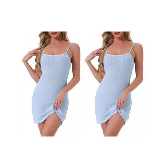 NOMADIC NOOK Womens 2 Pack Spaghetti-Strap Sleeveless Nightgown Ruffled Hem Sleep Dress Pointelle Lingerie Mini Sleep Shirt Medium 2 Packs Light Blue